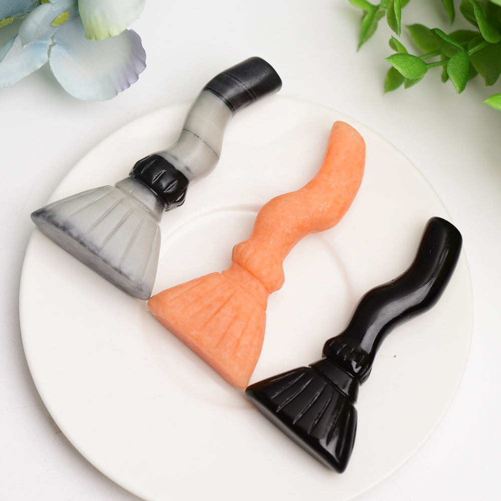 3-Inch Mixed Crystal Broom Carving Figurine