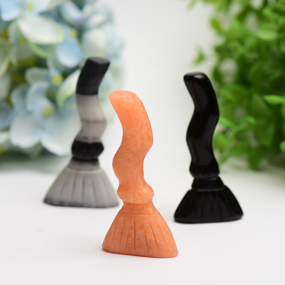 3-Inch Mixed Crystal Broom Carving Figurine