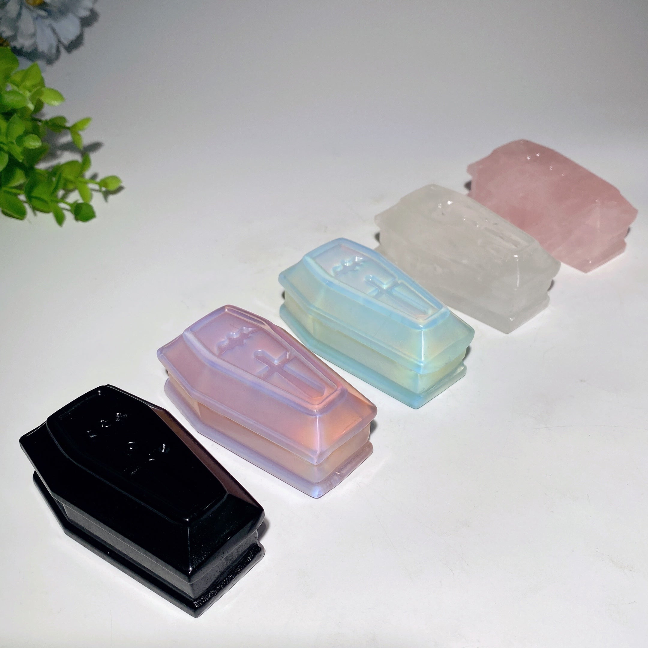 3-Inch Mixed Crystal Coffin Carvings for Healing Decor