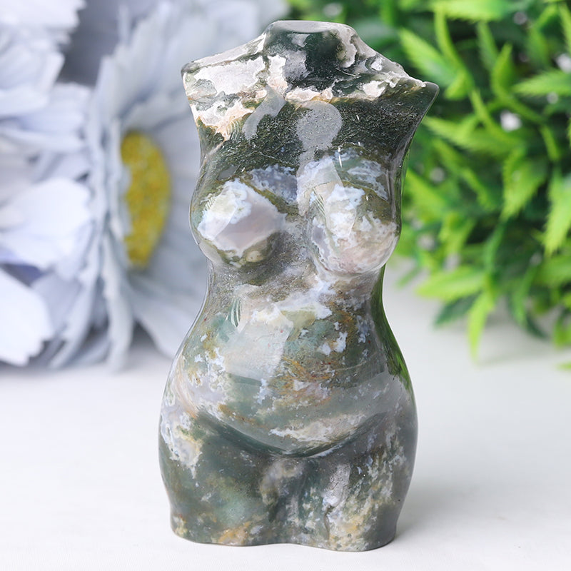 3-inch Moss Agate Crystal Figurine Carving for Healing