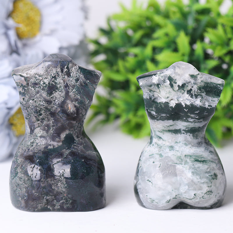 3-Inch Moss Agate Crystal Figurine Carving for Healing