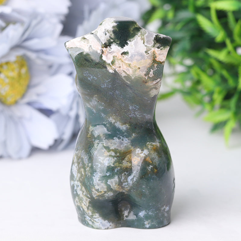 3-inch Moss Agate Crystal Figurine Carving for Healing