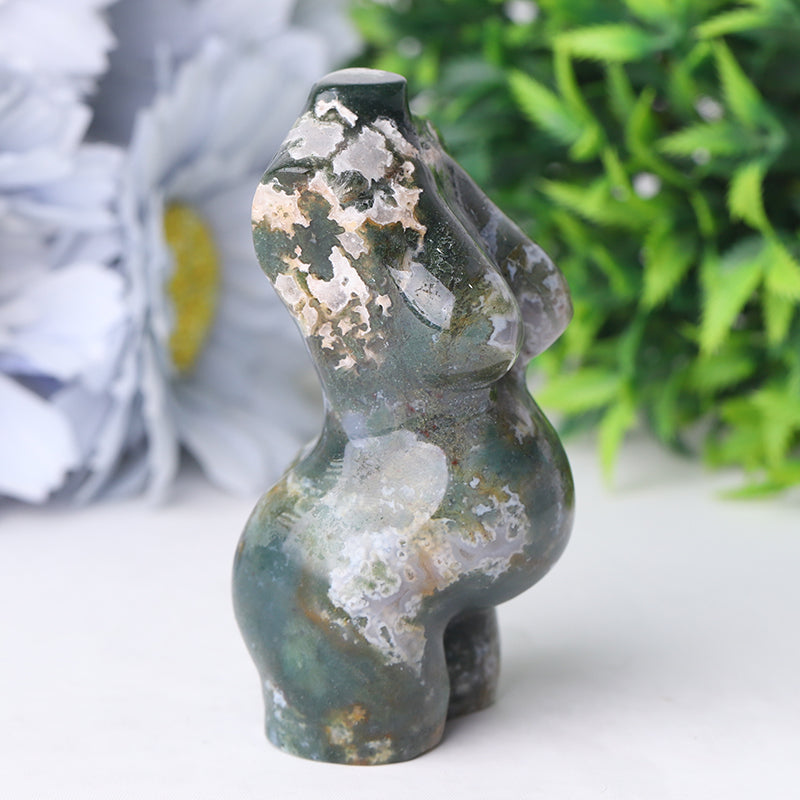 3-inch Moss Agate Crystal Figurine Carving for Healing