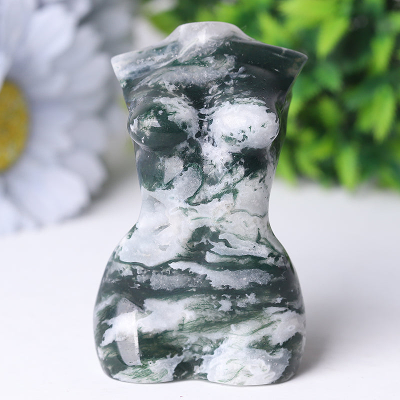 3-Inch Moss Agate Crystal Figurine Carving for Healing