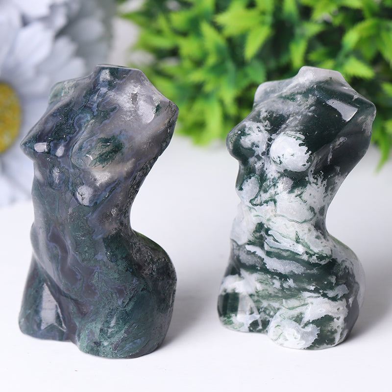 3-Inch Moss Agate Crystal Figurine Carving for Healing