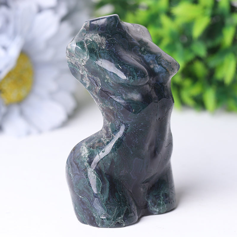 3-Inch Moss Agate Crystal Figurine Carving for Healing