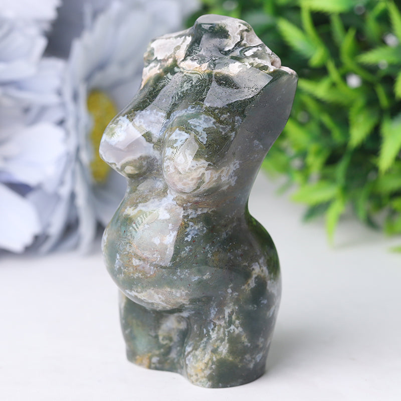 3-inch Moss Agate Crystal Figurine Carving for Healing