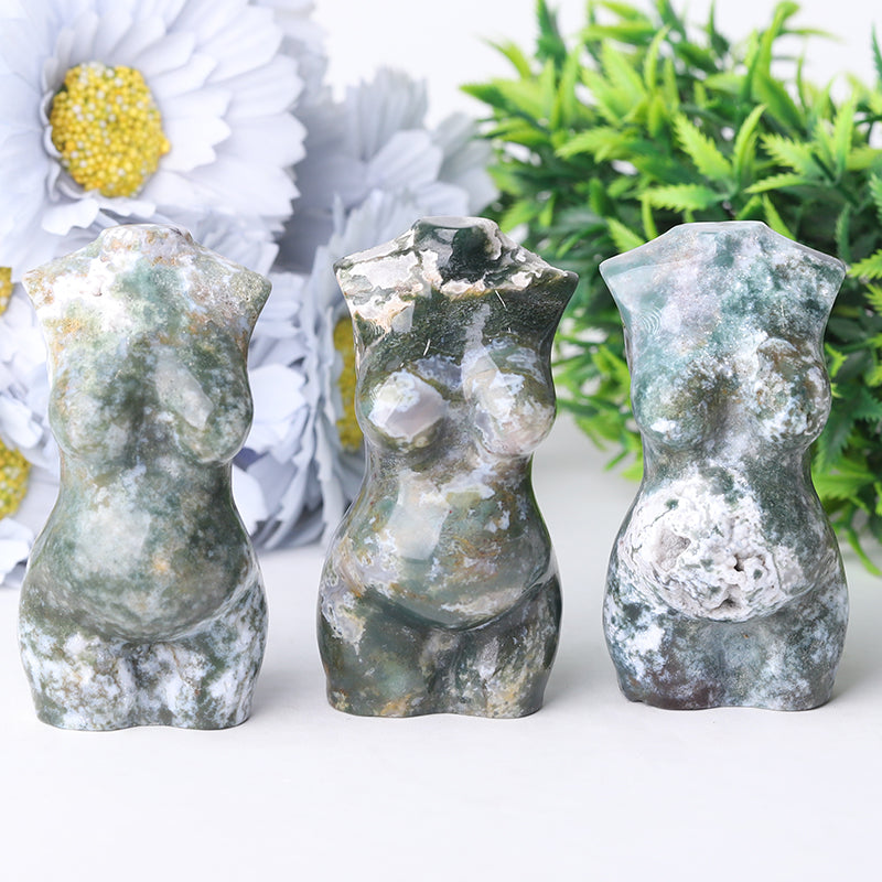 3-inch Moss Agate Crystal Figurine Carving for Healing