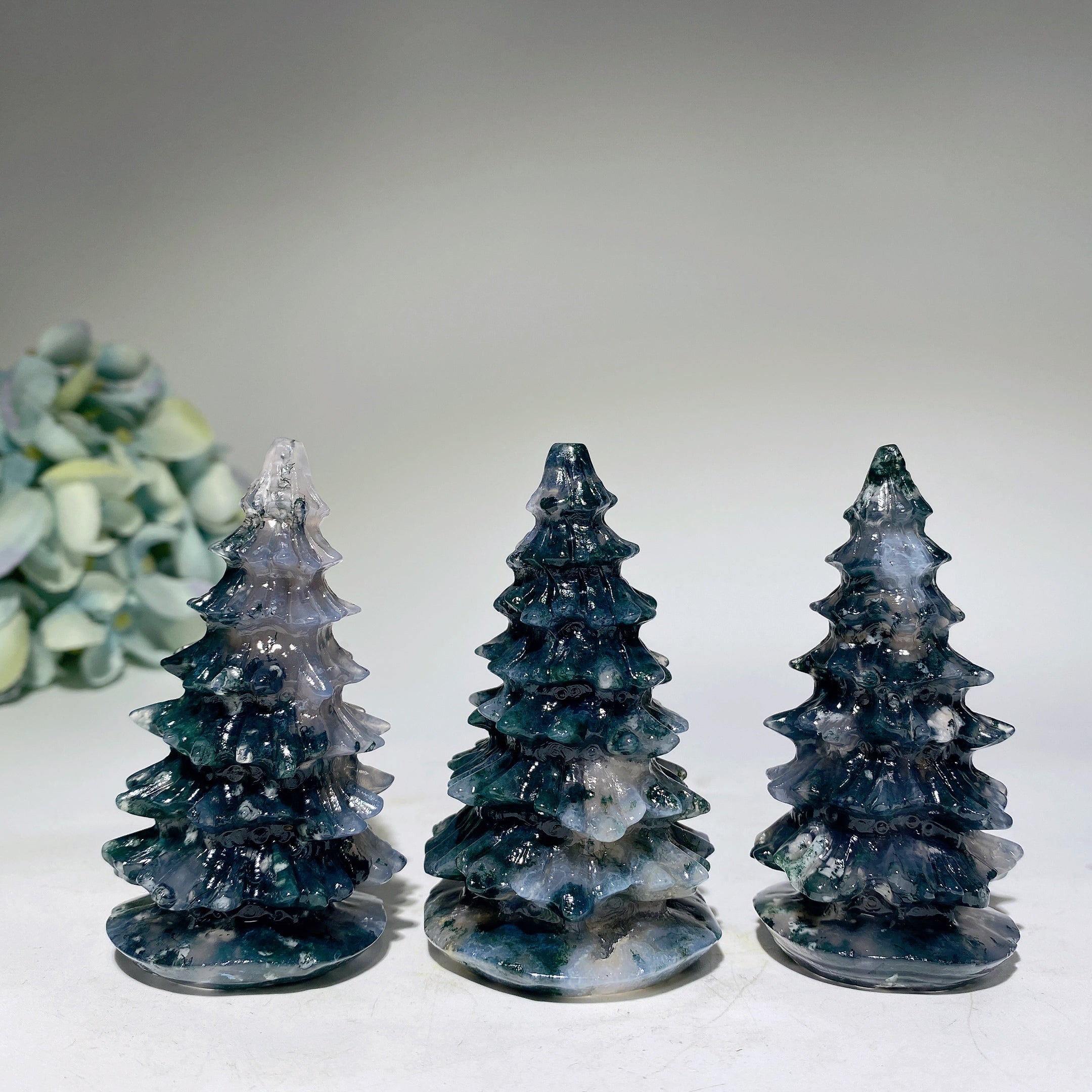 3-Inch Moss Agate Crystal Tree Carving for Healing