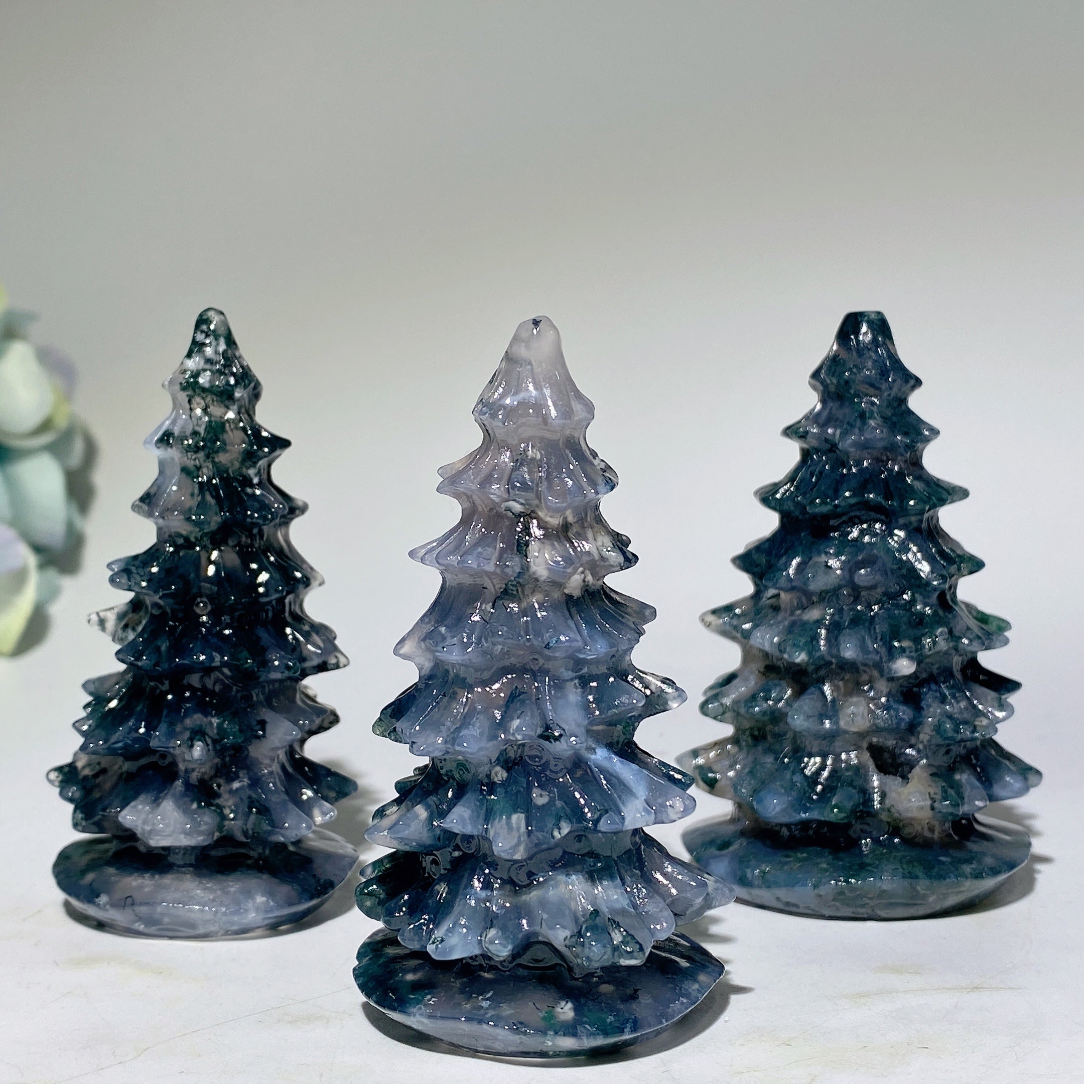 3-Inch Moss Agate Crystal Tree Carving for Healing