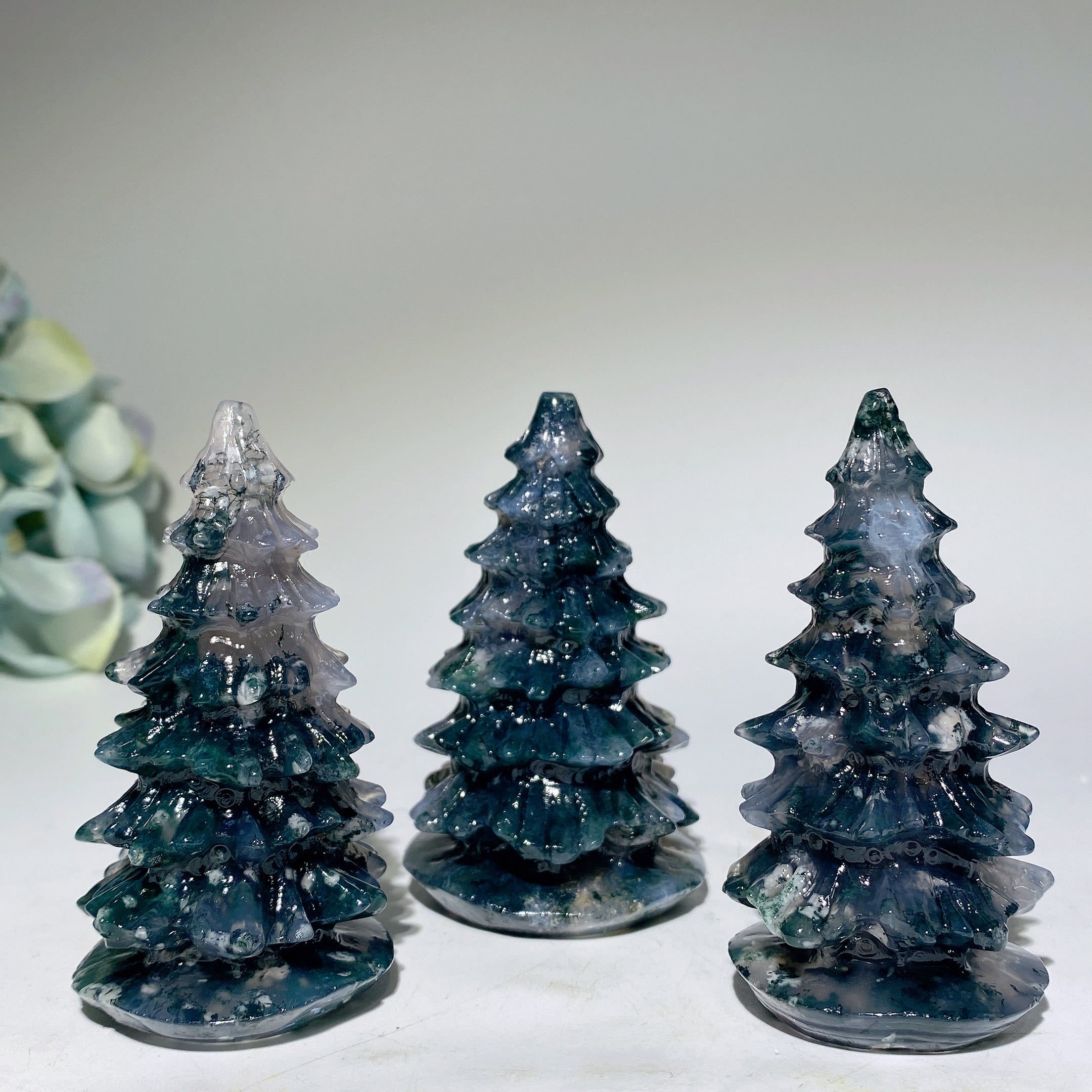 3-Inch Moss Agate Crystal Tree Carving for Healing