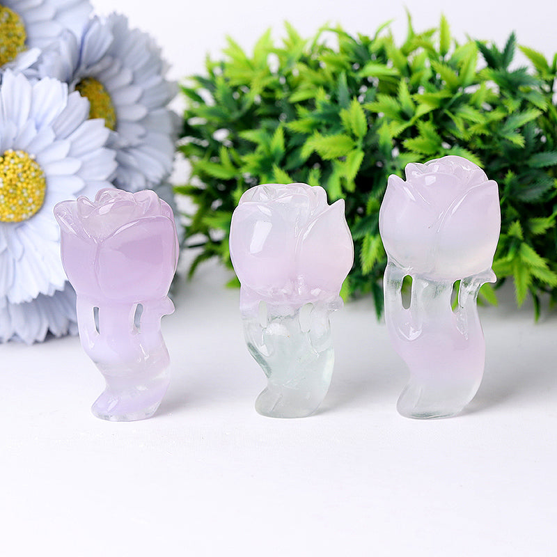3-Inch Natural Fluorite Rose Flower Crystal Figurine
