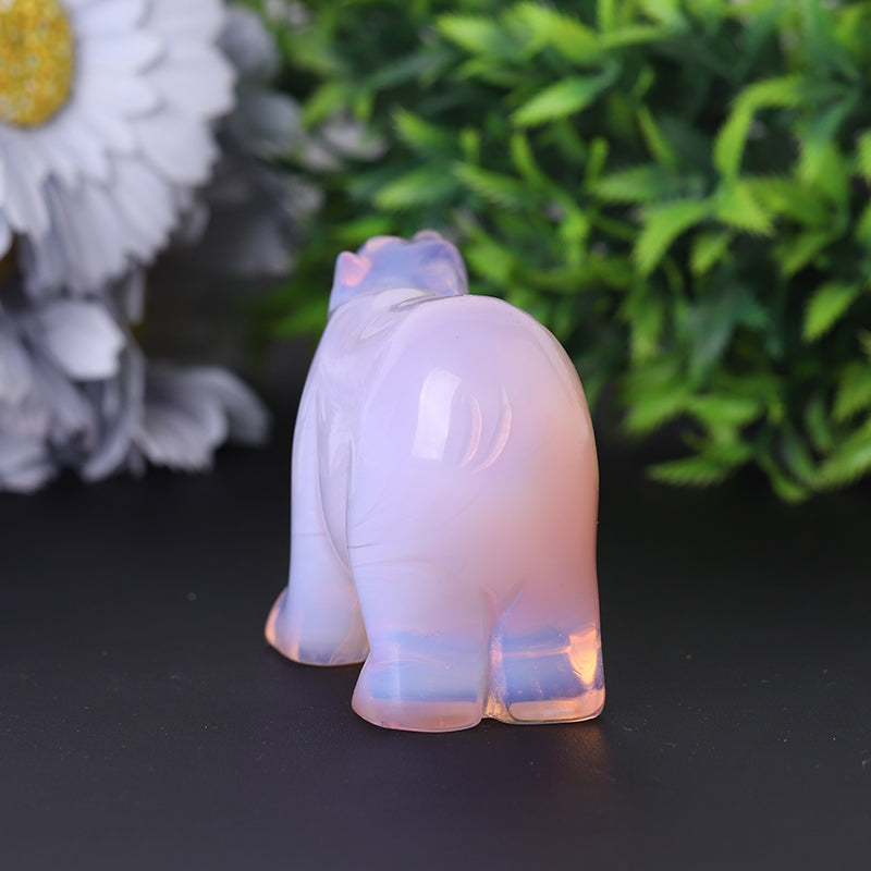3 inch Pink Opal Crystal Bear Figurine for Emotional Healing
