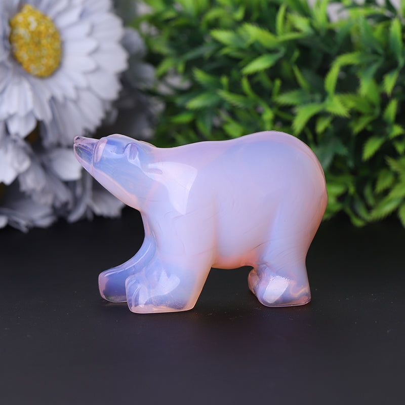 3 inch Pink Opal Crystal Bear Figurine for Emotional Healing