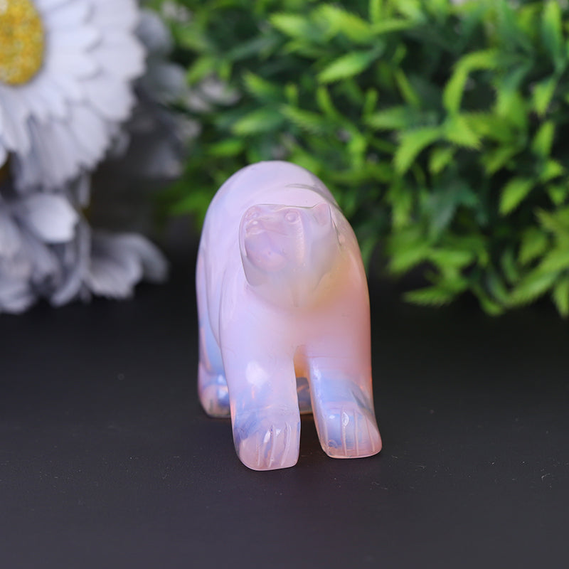 3 inch Pink Opal Crystal Bear Figurine for Emotional Healing