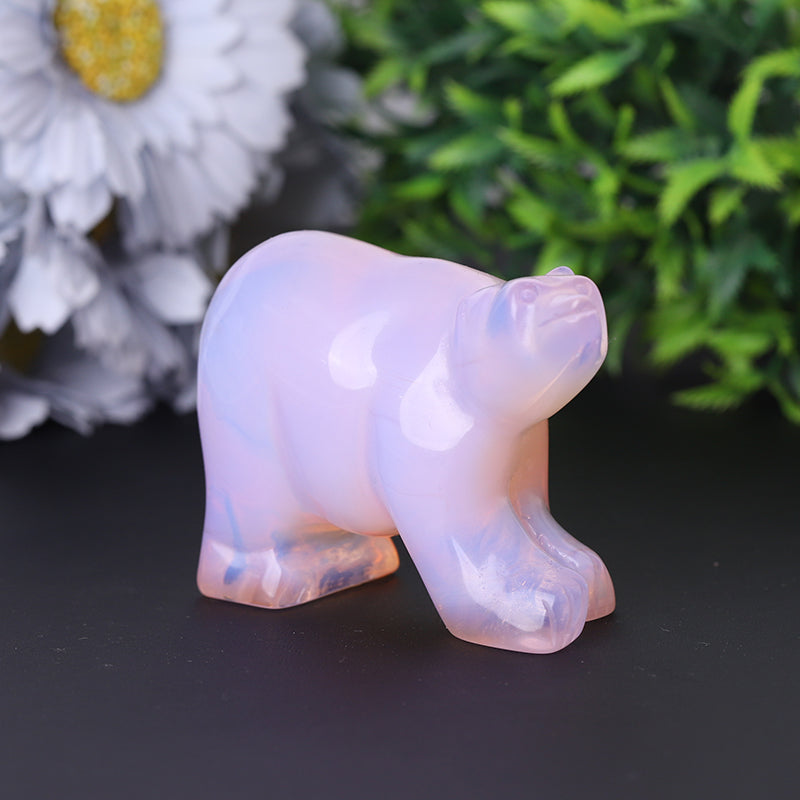 3 inch Pink Opal Crystal Bear Figurine for Emotional Healing
