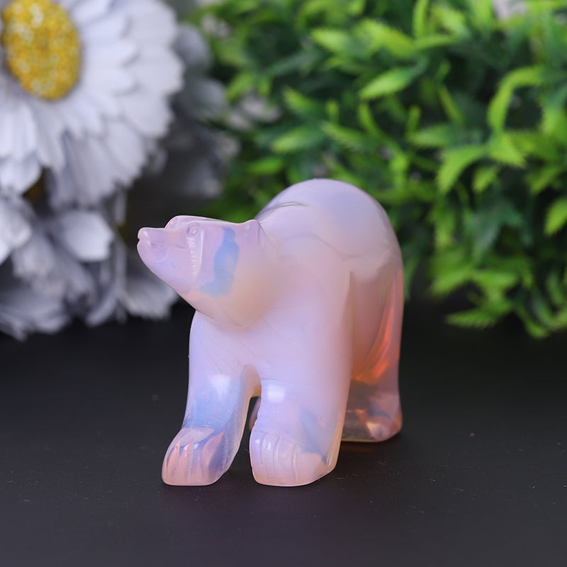3 inch Pink Opal Crystal Bear Figurine for Emotional Healing