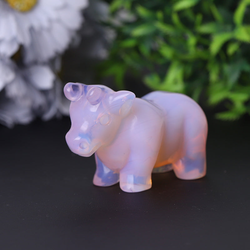 3-inch Pink Opalite Cow Crystal Carving for Emotional Healing