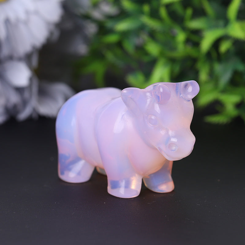 3-inch Pink Opalite Cow Crystal Carving for Emotional Healing