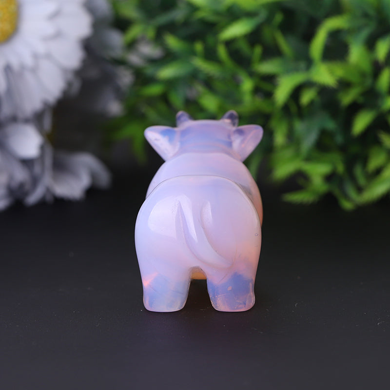 3-inch Pink Opalite Cow Crystal Carving for Emotional Healing