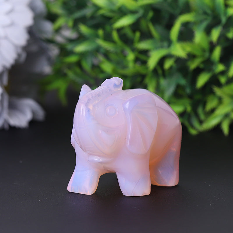 3 Inch Pink Opalite Elephant Crystal Carving