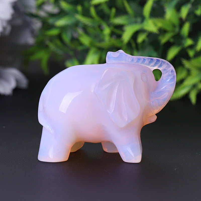 3 Inch Pink Opalite Elephant Crystal Carving