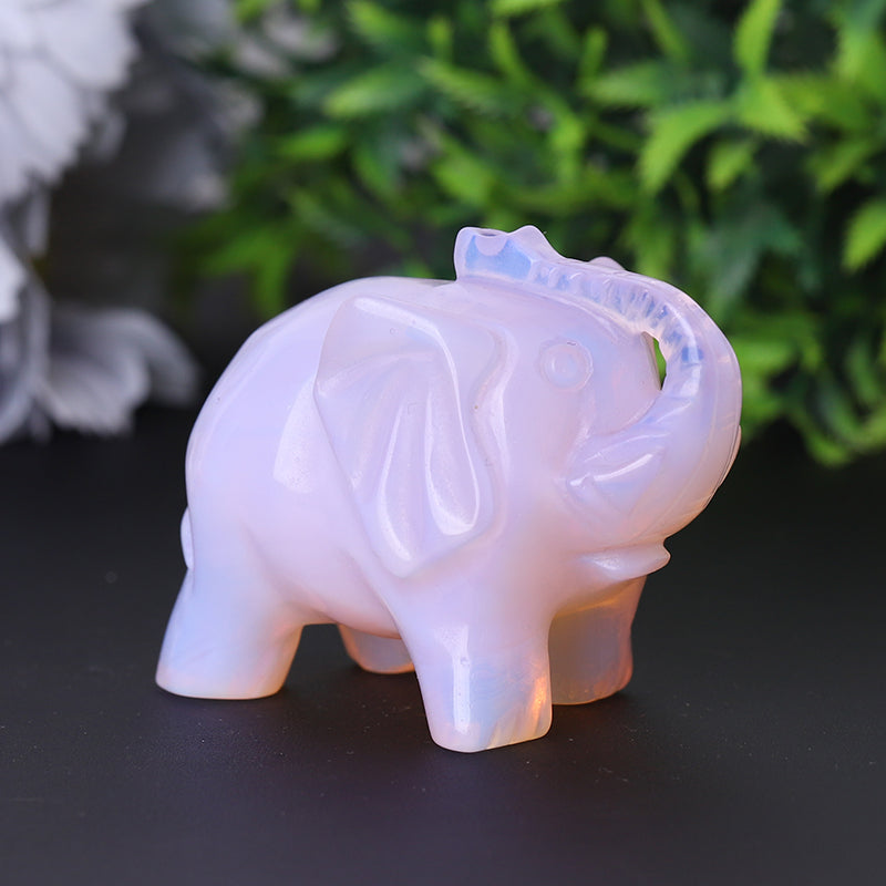 3 Inch Pink Opalite Elephant Crystal Carving