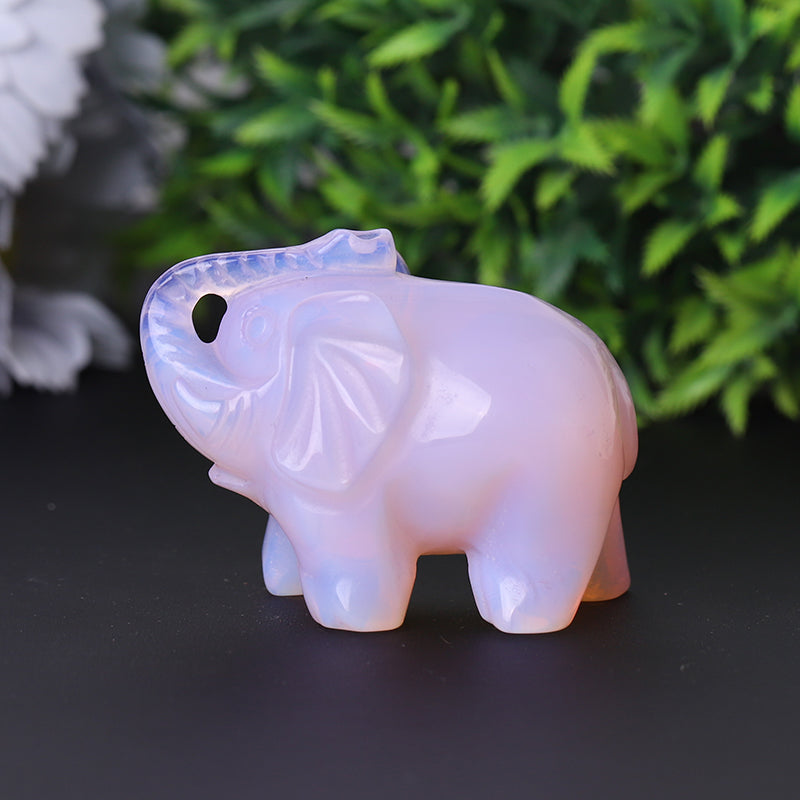 3 Inch Pink Opalite Elephant Crystal Carving