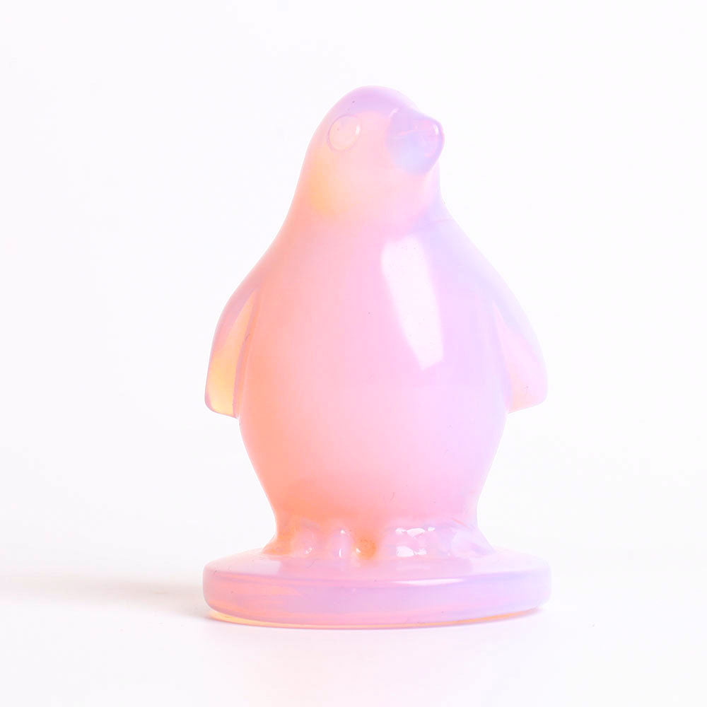 3-Inch Pink Opalite Penguin Crystal Animal Carving