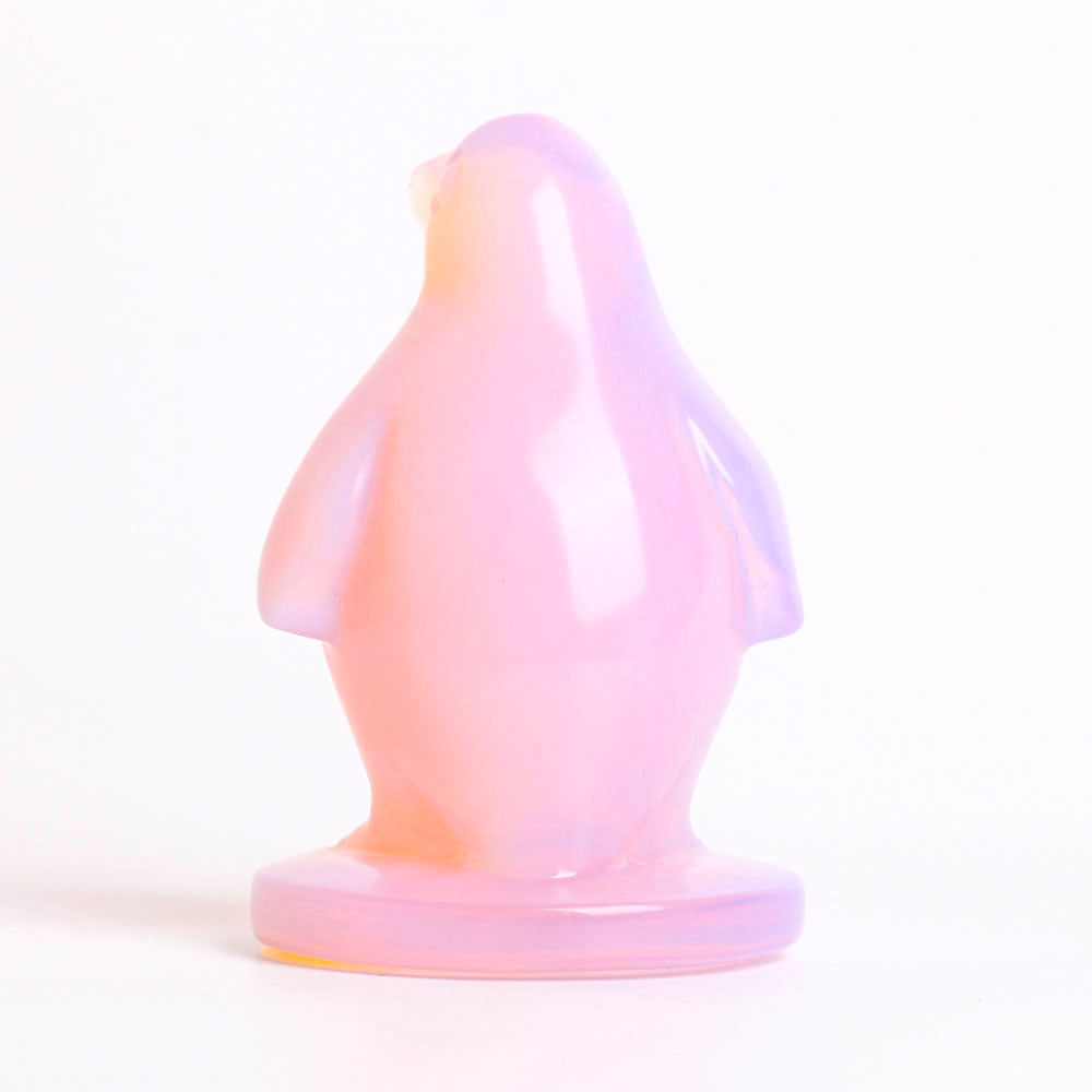 3-Inch Pink Opalite Penguin Crystal Animal Carving