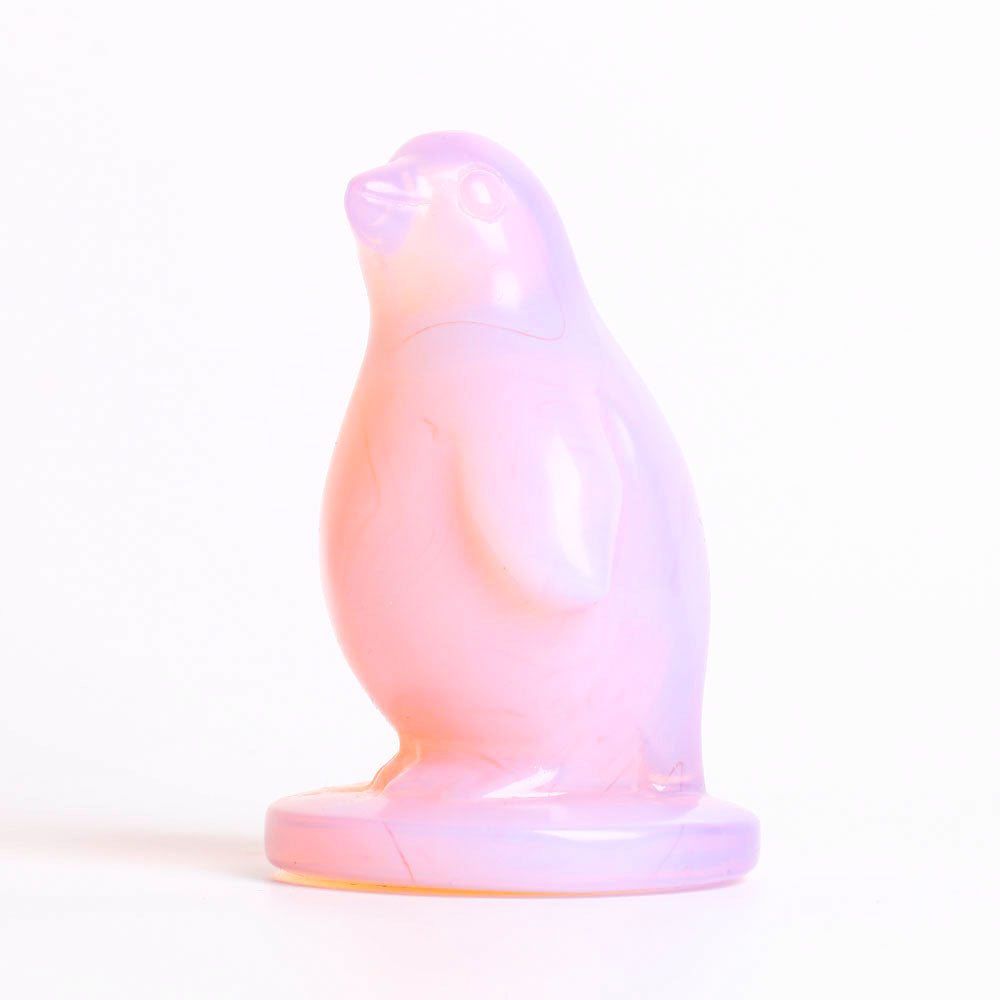 3-Inch Pink Opalite Penguin Crystal Animal Carving