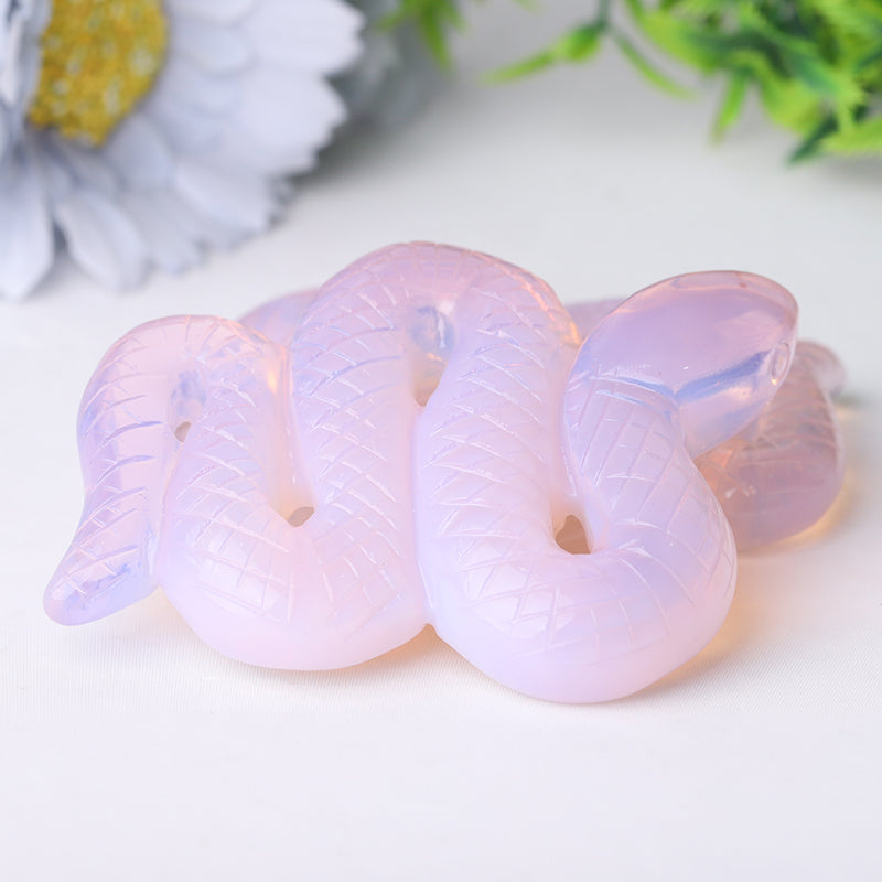 3 inch Pink Opalite Snake Crystal Figurine for Healing