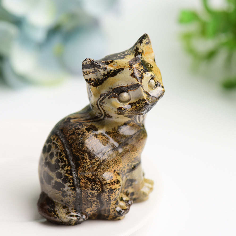 3-Inch Polished Crystal Cat Figurine 180g Healing Stone Sculpture