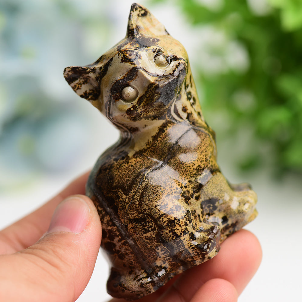 3-Inch Polished Crystal Cat Figurine 180g Healing Stone Sculpture
