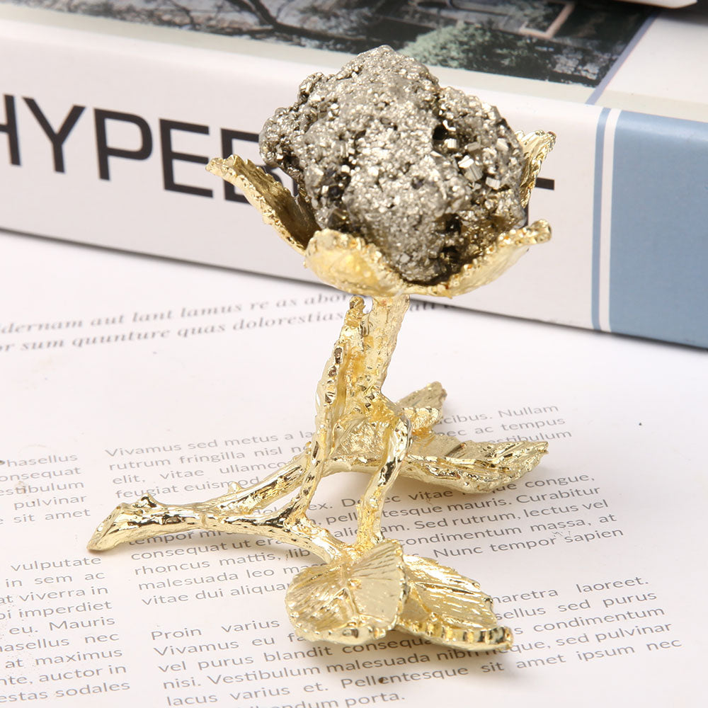 3 Inch Pyrite Crystal Cluster with Metal Stand for Décor