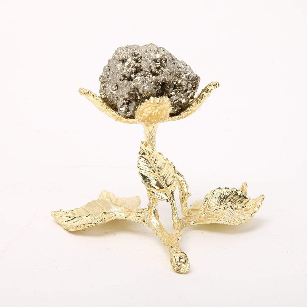 3 Inch Pyrite Crystal Cluster with Metal Stand for Décor