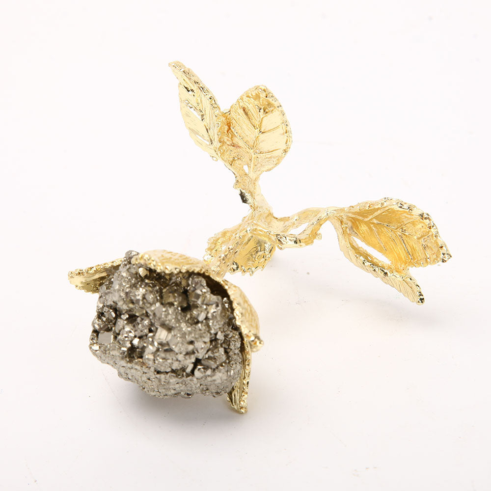 3 Inch Pyrite Crystal Cluster with Metal Stand for Décor