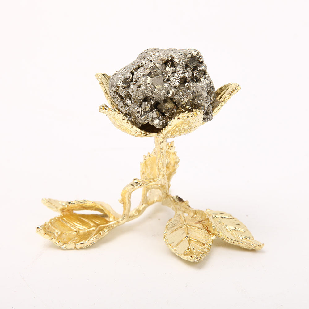 3 Inch Pyrite Crystal Cluster with Metal Stand for Décor