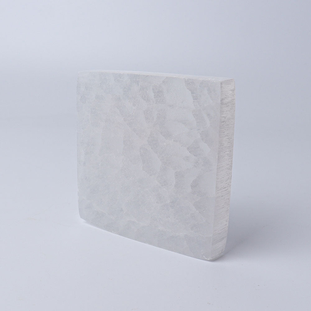 3-Inch Selenite Crystal Square Coaster for Energy Clearing