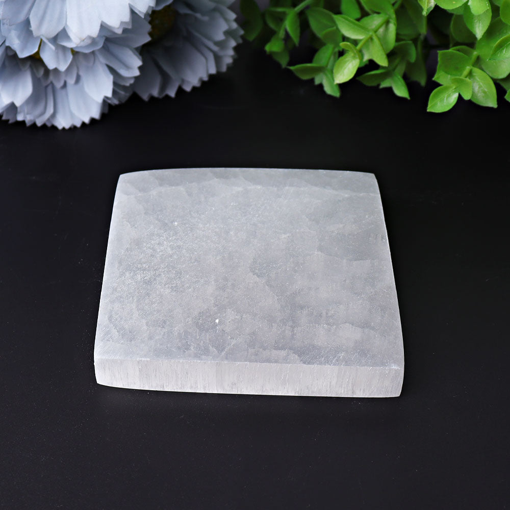 3-Inch Selenite Crystal Square Coaster for Energy Clearing