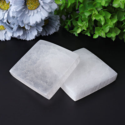 3-Inch Selenite Crystal Square Coaster for Energy Clearing