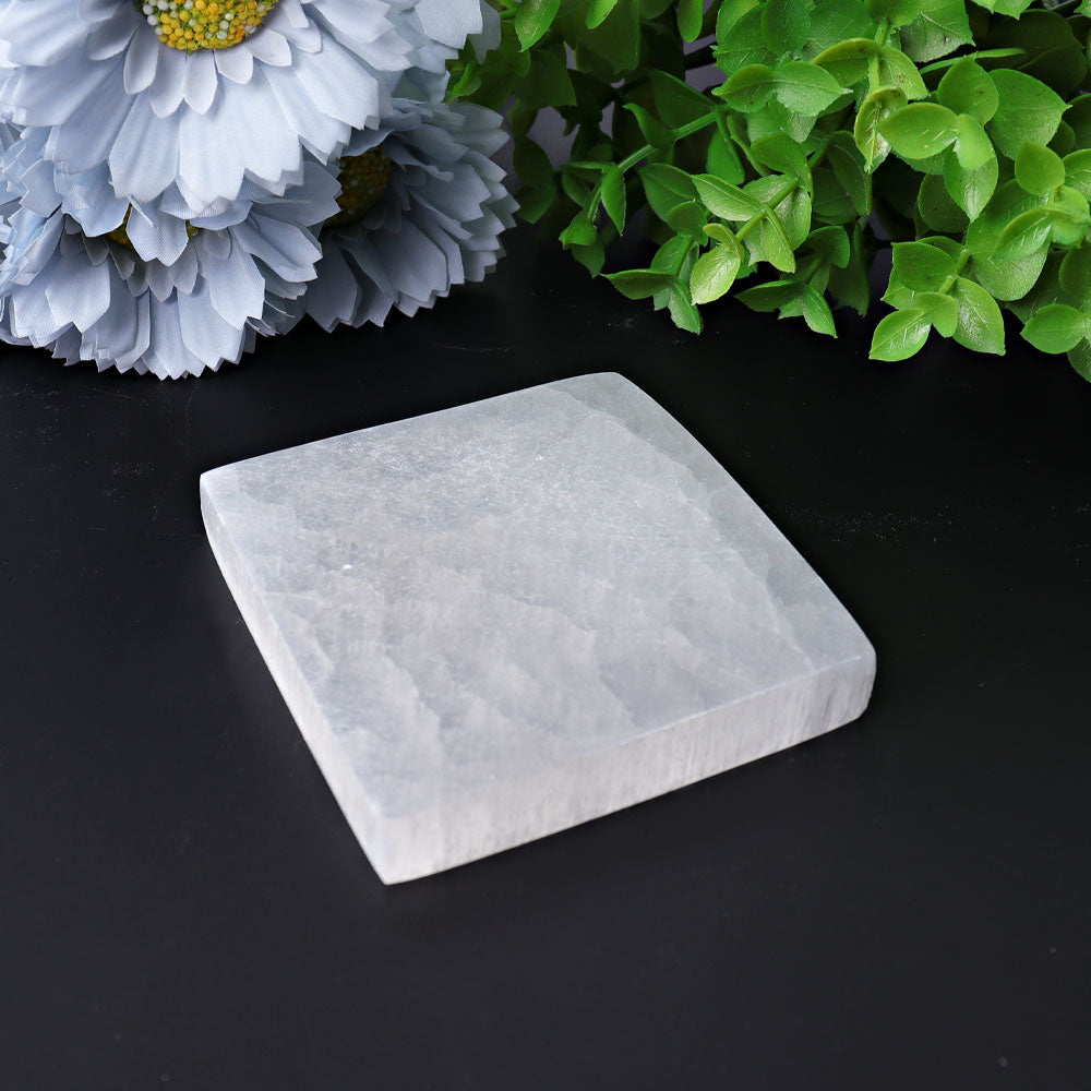 3-Inch Selenite Crystal Square Coaster for Energy Clearing