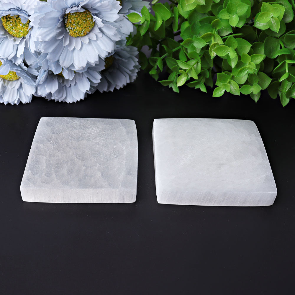 3-Inch Selenite Crystal Square Coaster for Energy Clearing