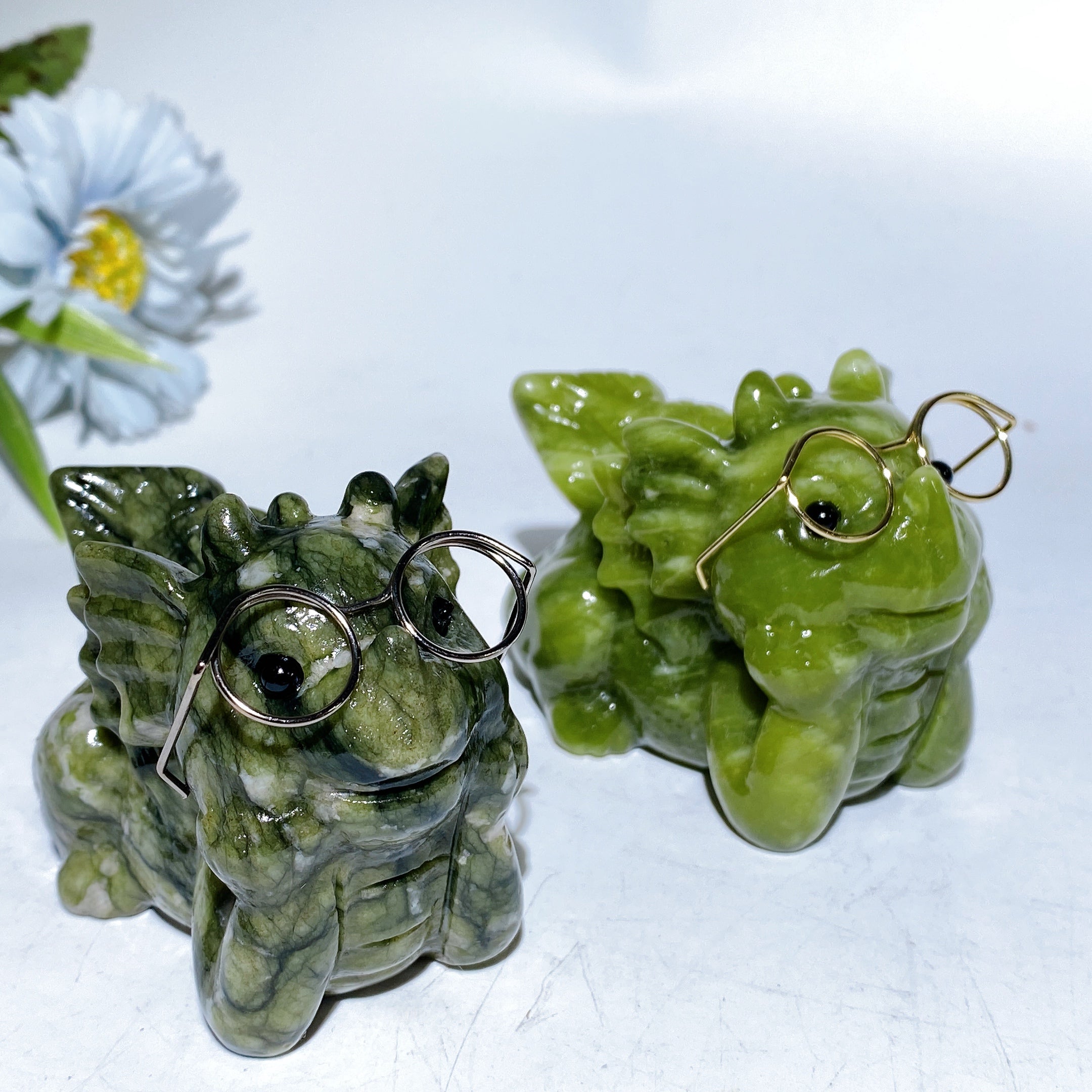 3 Inch Serpentine Crystal Dragon Carving with Eyeglass