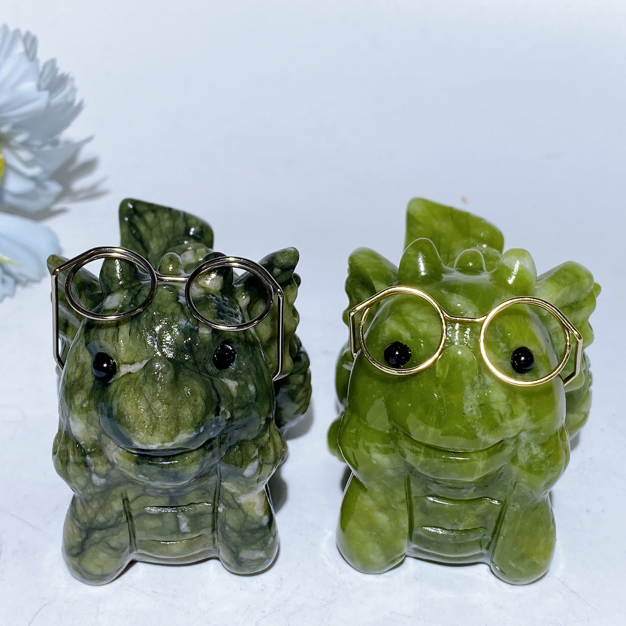 3 Inch Serpentine Crystal Dragon Carving with Eyeglass