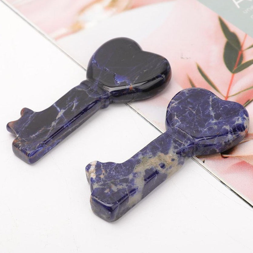 3-Inch Sodalite Heart Key Crystal Figurine