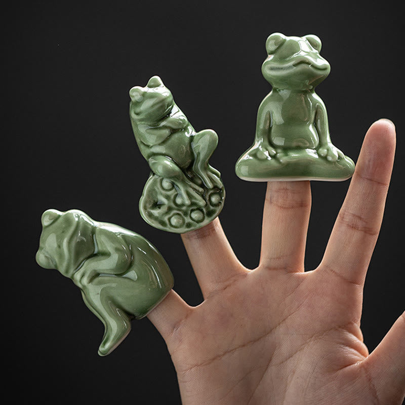 Mini Ceramic Meditation Frog Figurine for Luck & Wealth