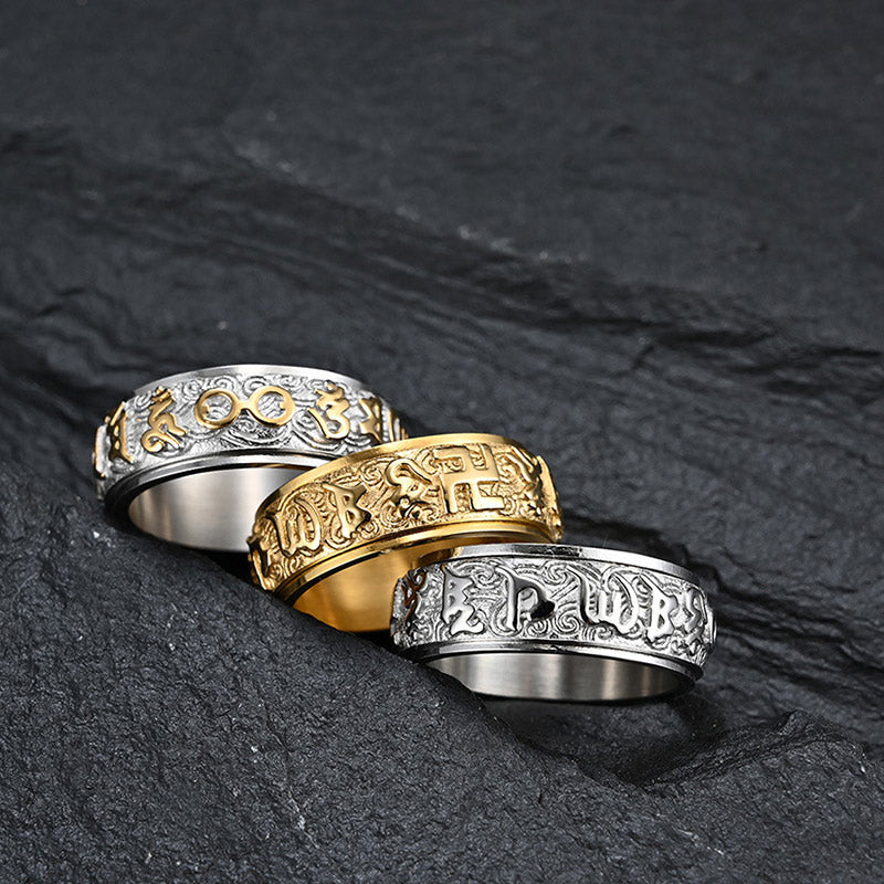 8mm Titanium Steel Om Mani Padme Hum Ring for Balance & Calm