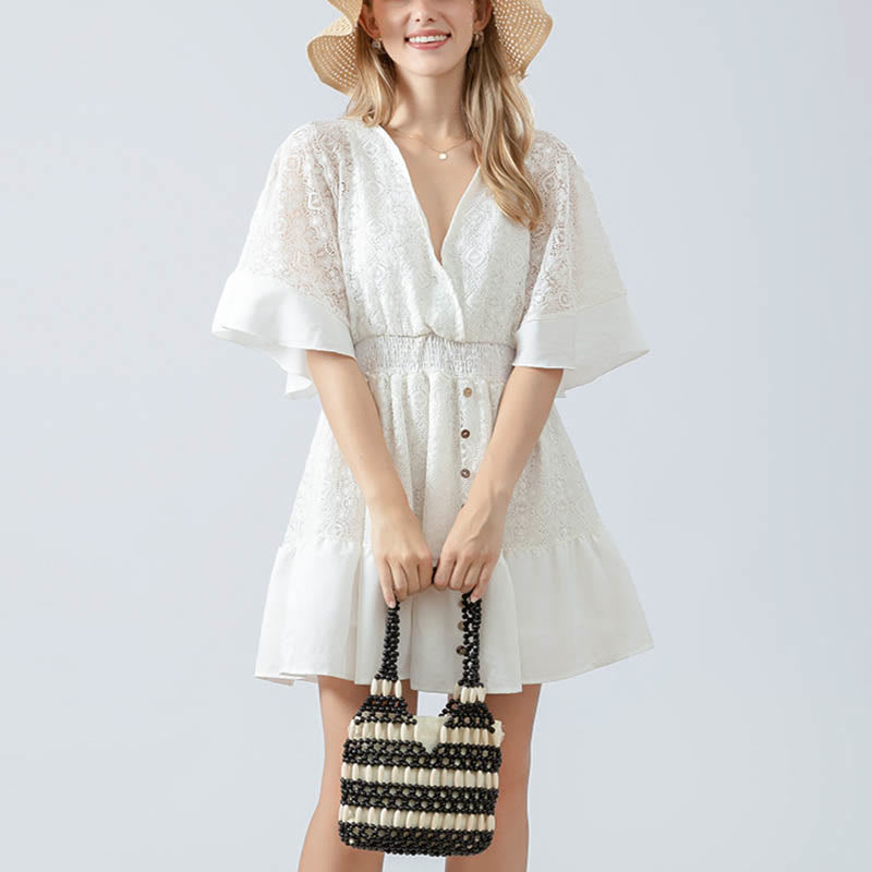 Hand-woven Round Wooden Beads Shoulder Bag | Spiritual Accessory