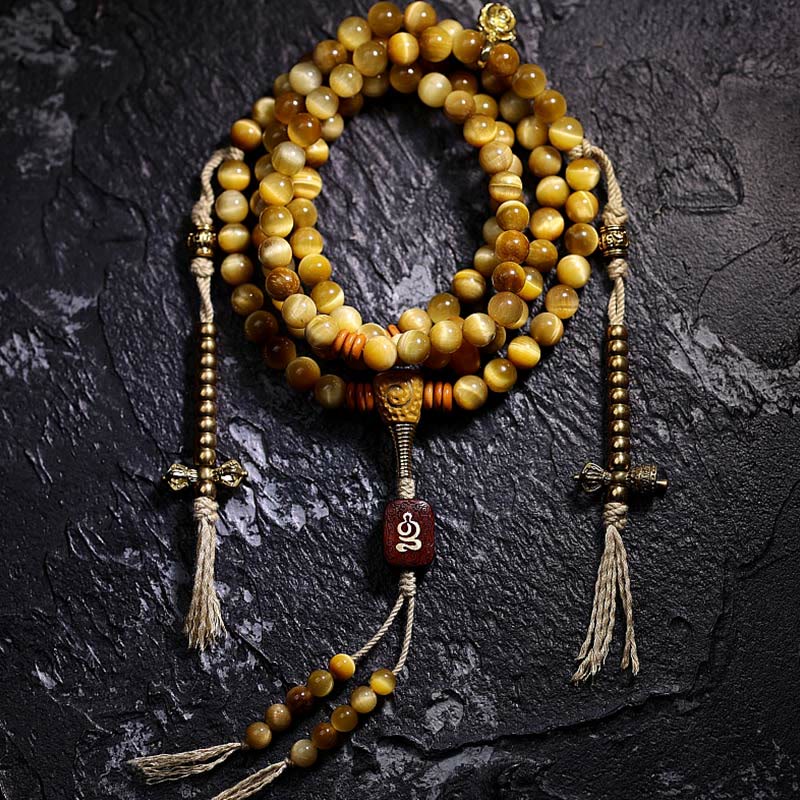 108 Bead Tiger Eye Protection Mala Bracelet 6mm or 8mm